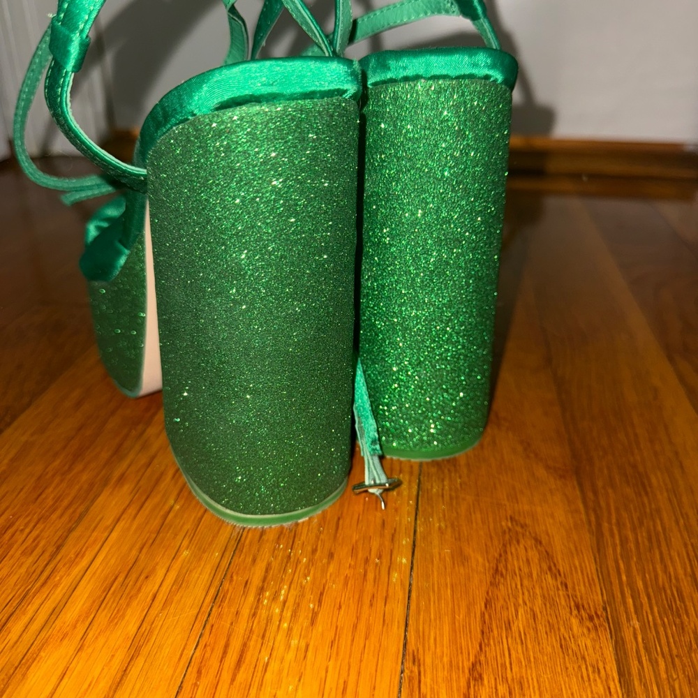 Jeffrey Campbell Green Satin & Glitter Platform Heels Never Worn - Picture 6 of 11